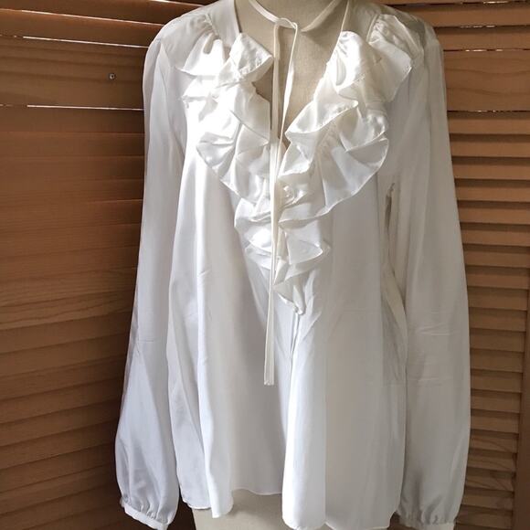 Emilio Pucci Tops - Emilio Pucci Blouse Womens SIze 10 40 Coquette Ruffle 100% Silk V-Neck Top NWOT